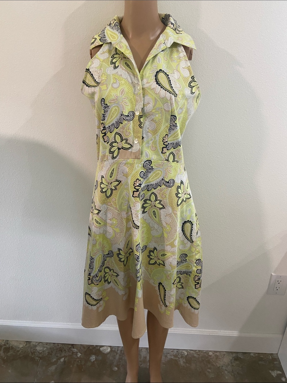 Bay Studio Yellow Paisley cotton blend Shirtwaist Dress Sz 10
